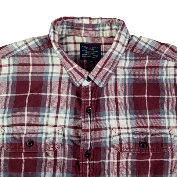 American Eagle Shirt Mens 2XL XXL Red Gray Plaid Flannel Button Up Long Sleeve - Picture 7 of 9